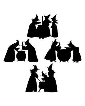 Witches and Cauldron Silhouette Clip Art