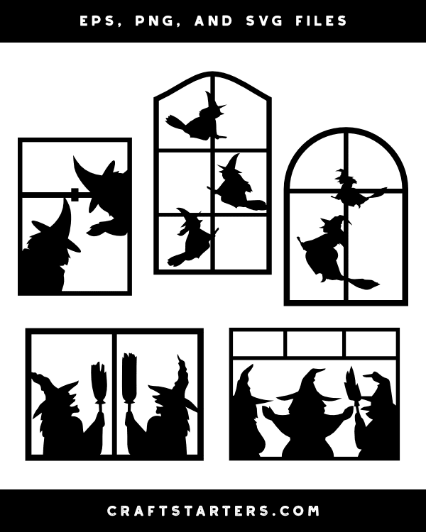 Witches in Window Silhouette Clip Art