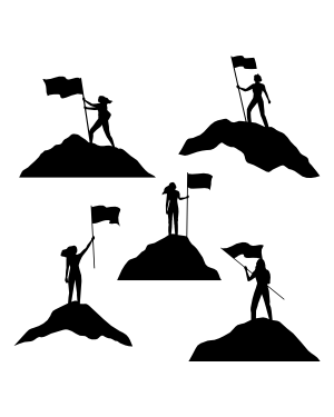 Woman and Flag on Mountain Silhouette Clip Art