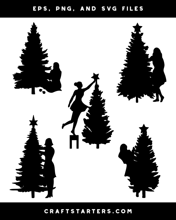 Woman Decorating A Christmas Tree Silhouette Clip Art