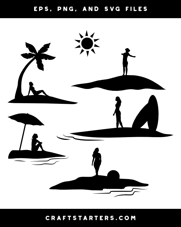 Woman on Beach Silhouette Clip Art