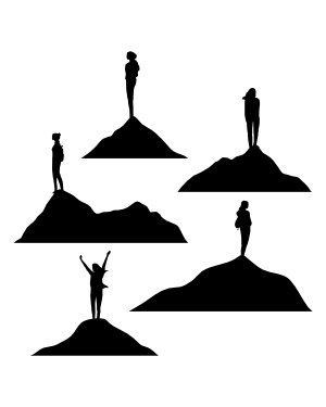 Woman Standing on Mountain Silhouette Clip Art