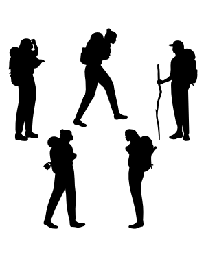 Woman with Camping Backpack Silhouette Clip Art