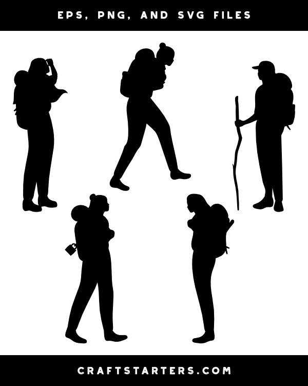 Woman with Camping Backpack Silhouette Clip Art