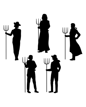 Woman with Pitchfork Silhouette Clip Art