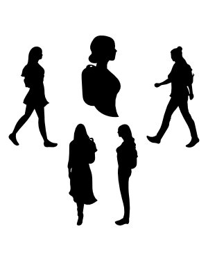 Woman with School Backpack Silhouette Clip Art