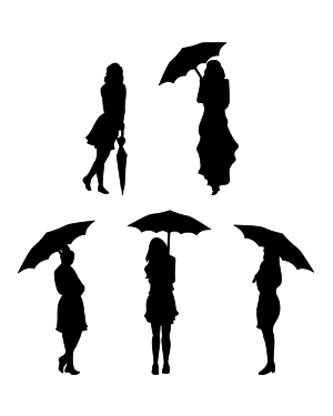 Woman With Umbrella Silhouette Clip Art