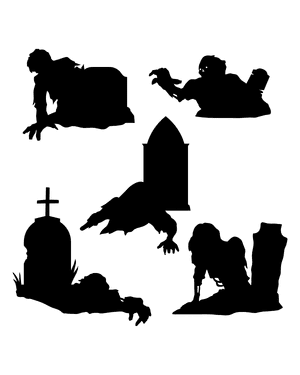 Zombie Coming Out of Grave Silhouette Clip Art