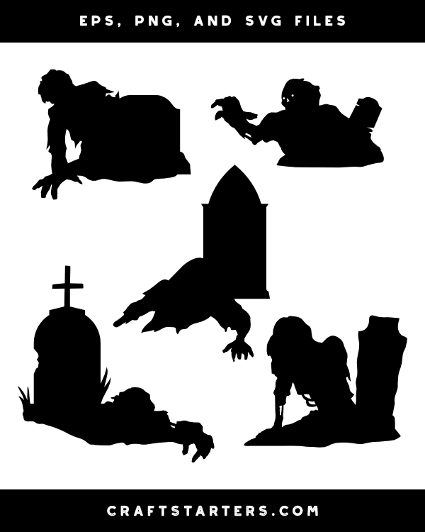 Zombie Coming Out of Grave Silhouette Clip Art