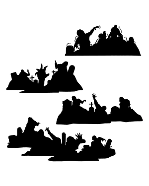 Zombies Coming Out of Grave Silhouette Clip Art