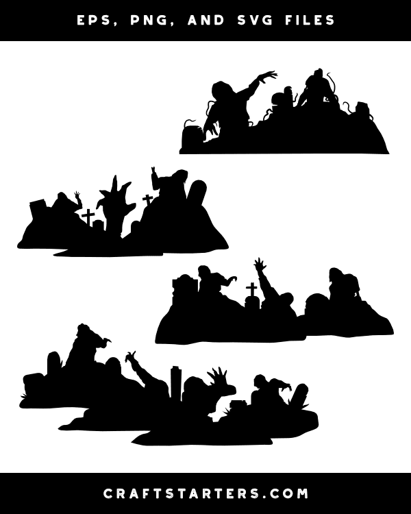 Zombies Coming Out of Grave Silhouette Clip Art