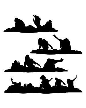 Zombies Coming Out of Ground Silhouette Clip Art