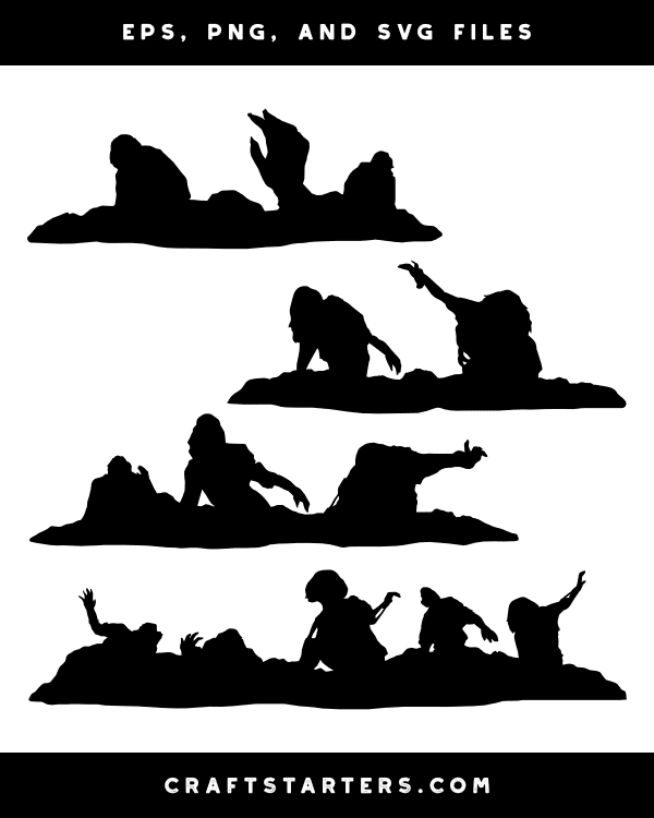 Zombies Coming Out of Ground Silhouette Clip Art