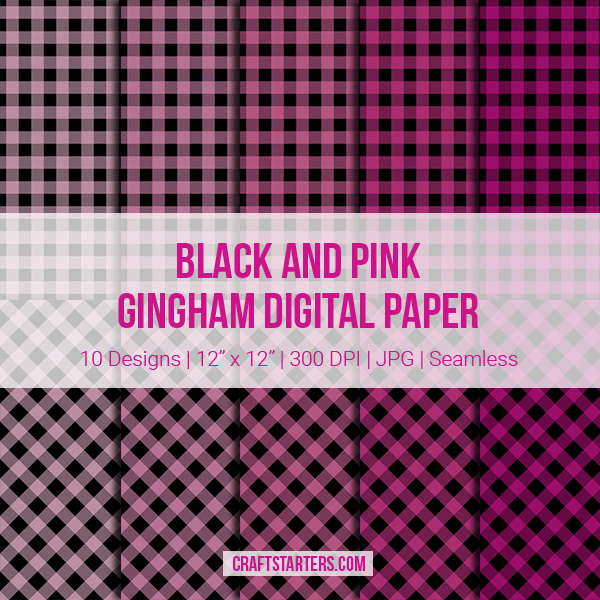 Black And Pink Gingham Digital Paper