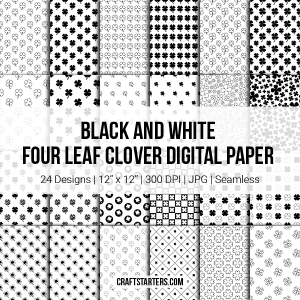 Black And White Four Leaf Clover Digital Paper