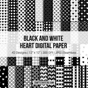 Black And White Heart Digital Paper