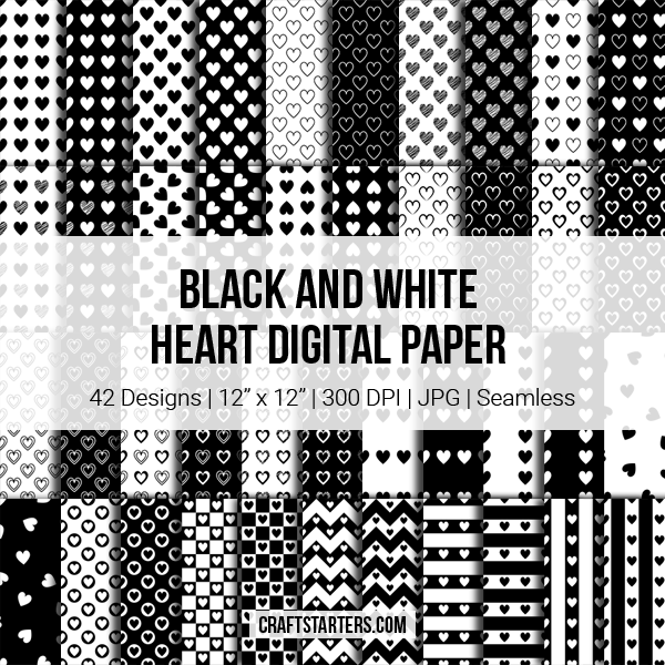 Black And White Heart Digital Paper