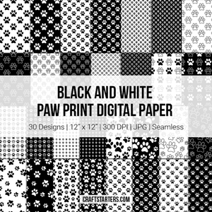 Black And White Paw Print Digital Paper