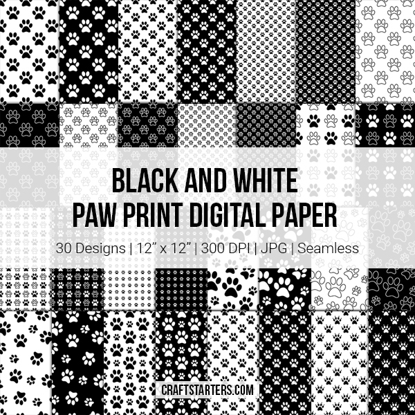Black And White Paw Print Digital Paper