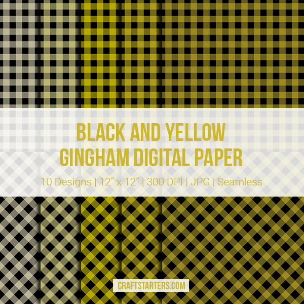 Black And Yellow Gingham Digital Paper