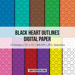 Black Heart Outlines Digital Paper