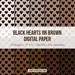 Black Hearts on Brown Digital Paper
