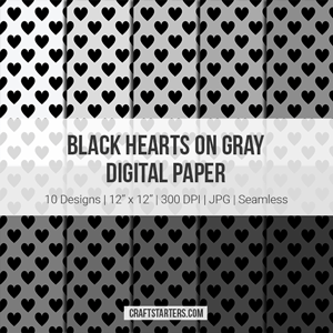 Black Hearts on Gray Digital Paper