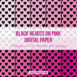 Black Hearts on Pink Digital Paper