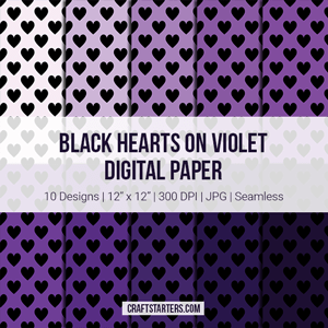 Black Hearts on Violet Digital Paper