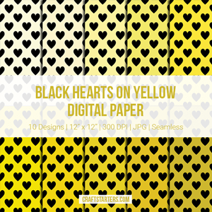 Black Hearts on Yellow Digital Paper