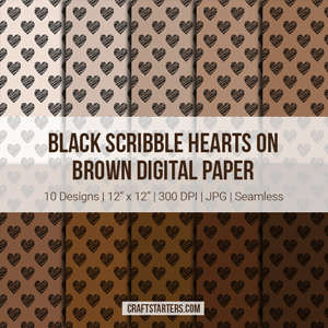 Black Scribble Hearts On Brown Digital Paper