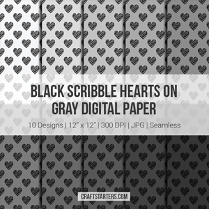 Black Scribble Hearts On Gray Digital Paper
