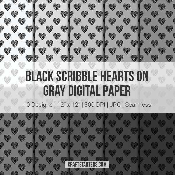 Black Scribble Hearts On Gray Digital Paper