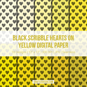 Black Scribble Hearts On Yellow Digital Paper