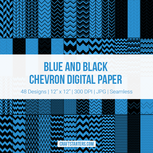 Blue and Black Chevron Digital Paper