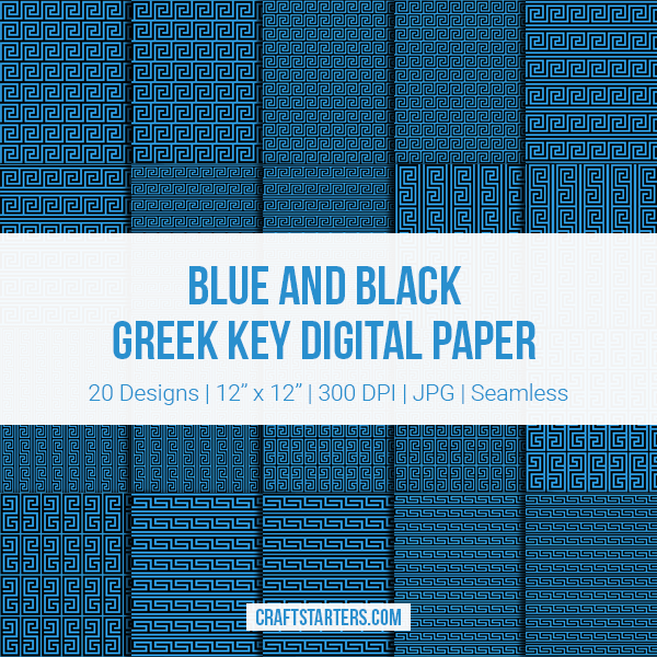 Blue And Black Greek Key Digital Paper