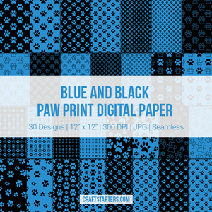 Blue And Black Paw Print Digital Paper