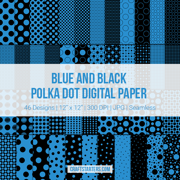 Blue and Black Polka Dot Digital Paper