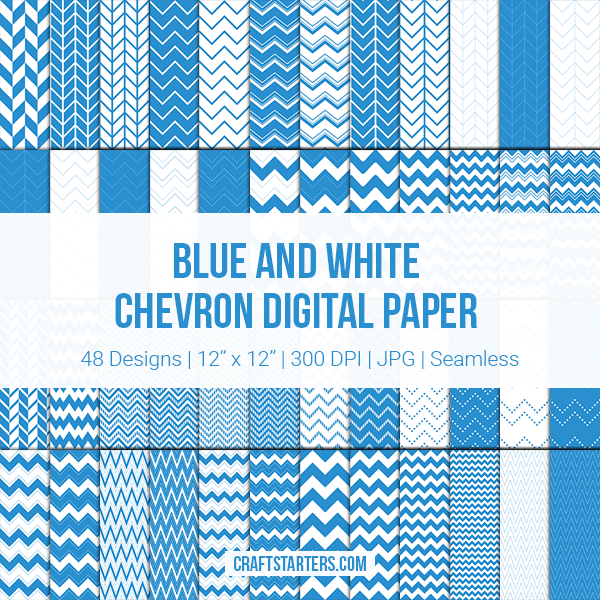 Blue and White Chevron Digital Paper