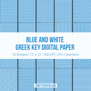 Blue And White Greek Key Digital Paper