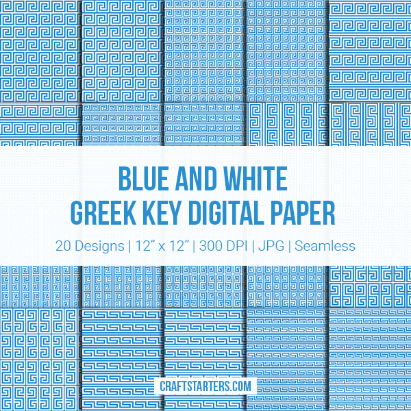 Blue And White Greek Key Digital Paper
