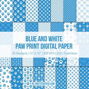 Blue And White Paw Print Digital Paper