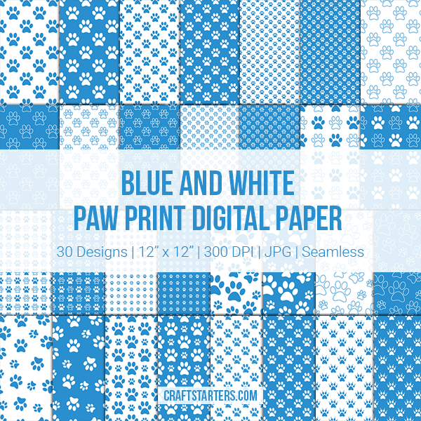 Blue And White Paw Print Digital Paper