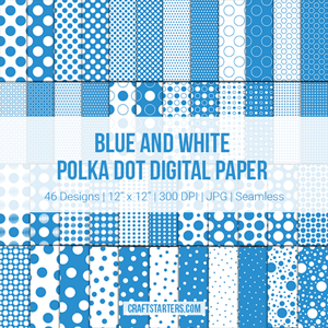 Blue and White Polka Dot Digital Paper