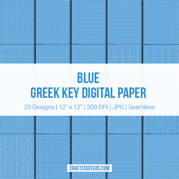 Blue Greek Key Digital Paper