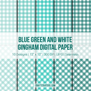 Blue Green And White Gingham Digital Paper
