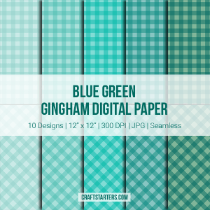 Blue Green Gingham Digital Paper