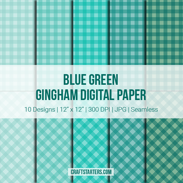 Blue Green Gingham Digital Paper