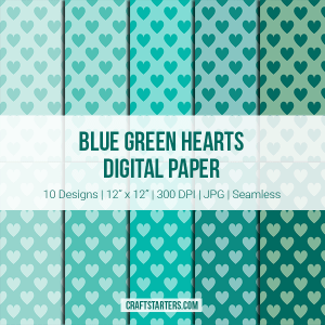 Blue Green Heart Digital Paper