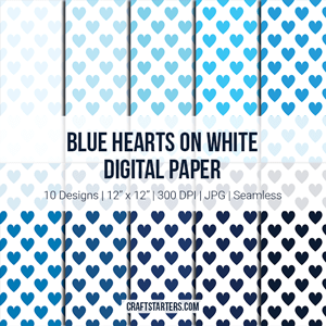 Blue Hearts on White Digital Paper